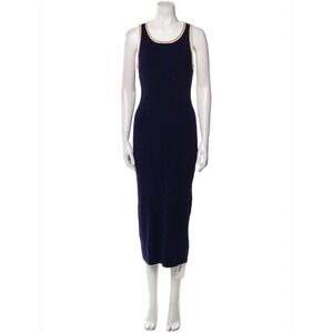 NWT Caroline Constas Maxi Dress Women's M Navy Blue Ribbed Fitted Stretch Knit